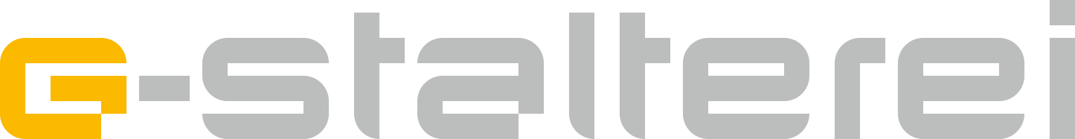 Das Logo der Werbeagentur G-stalterei in den Farben gelb und grau.