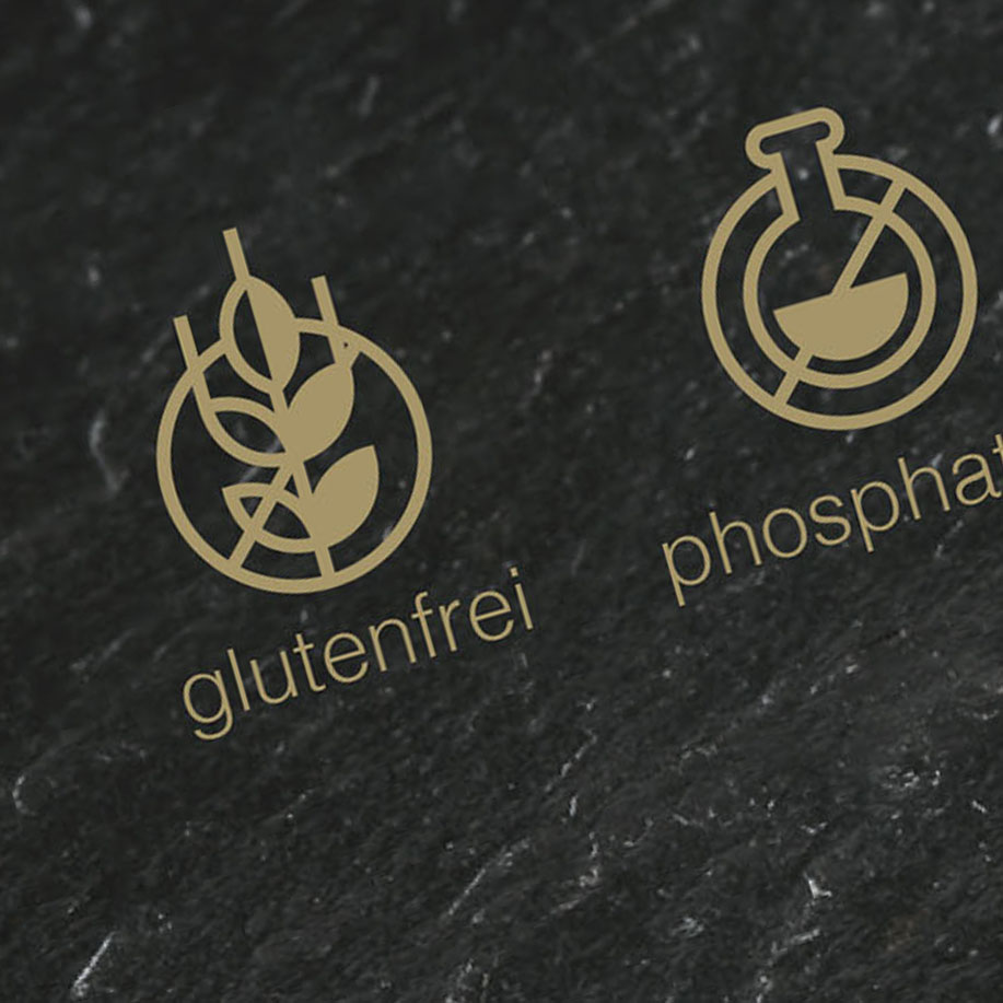 Zwei Signets "Glutenfrei" und "Phosphatfrei".